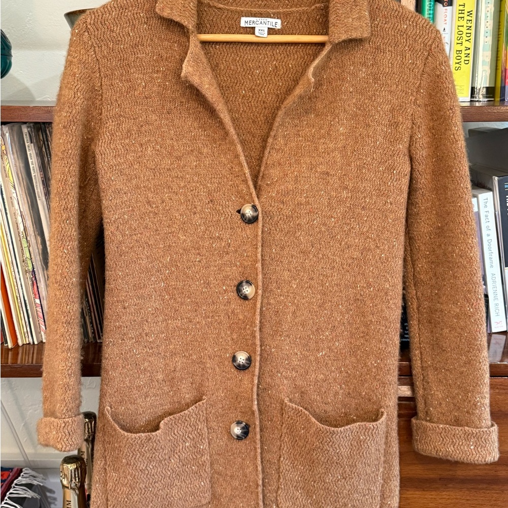 J.Crew Mercantile long oversized wool blend cardigan in Tan - Picture 4 of 7